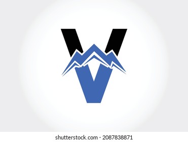 Letra V monograma con pico de montaña. Símbolo del logotipo de montaña. Diseño moderno de logotipo vectorial para el negocio, e identidad de la empresa.