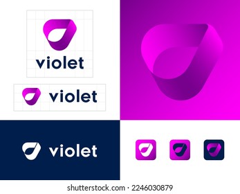 Monogramm bestehen aus violettem Streifen oder Band. Abstraktes Emblem. Emblem für Business, Internet, Online-Shop, Label oder Verpackung.