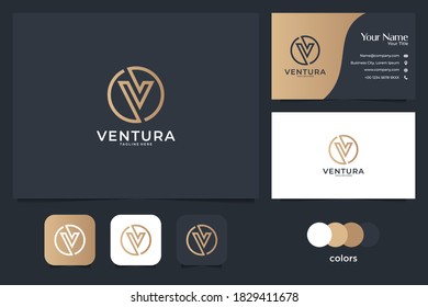 letter V monogram elegant logo design and business card