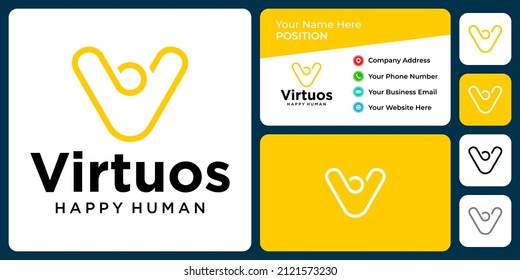 Letter V monogram human logo design with business card template.