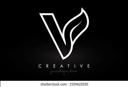 Letter V Monogram Leaf Logo Icon Design with Black and White Colors Vector Illustration.