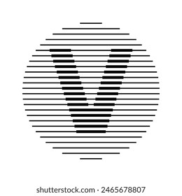 V Alfabeto Letra Logo Línea Circular Redonda Abstractas Ilusión Óptica Banda Semitono Icono