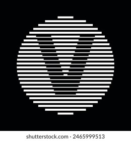 V Alfabeto Letra Logo Línea Circular Redonda Abstractas Ilusión Óptica Banda Semitono Icono
