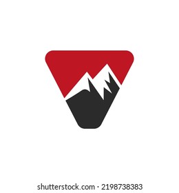 Señal del vector del logotipo del montaje de la letra V. Logotipo paisajístico de la naturaleza de montaña combina con icono de colinas y plantilla