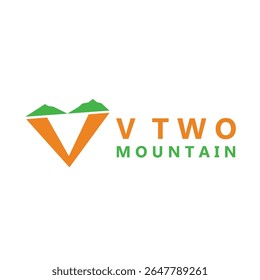 Letter V to mountain logo. Concept letter V under Two Mountain. For Holiday, Recreation Picnic Adventure Healing x