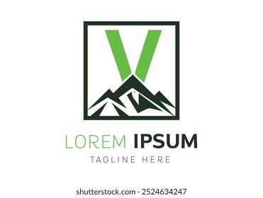Letter V with Mountain logo design inspiration. Vector letter template design