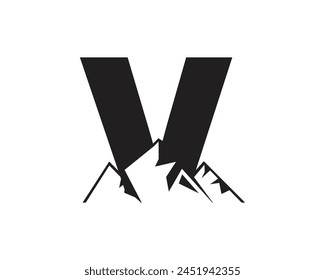 Letter V Mountain Logo. Template Minimalist Alphabet Vector Design	