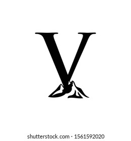 Letter V Mountain Vector Logo Design