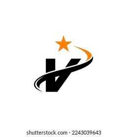Letter V with moving star logo design.