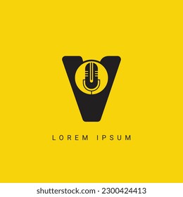 Letter V Music Logo. Podcast Logotype and Dj, Rock and Jack Music Logo Design Vector Template
