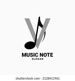 letter V with music note vector logo design