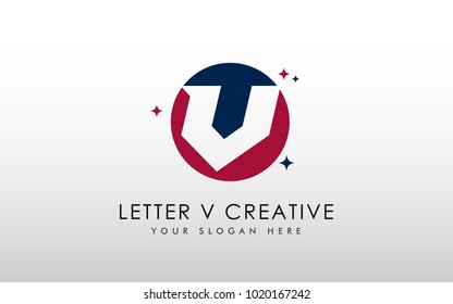 Letter V Negative Space Logo Design Template. Letter V inside Circle