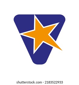 Letra V Modelo vectorial de estrella del logotipo espacial negativo. Símbolo de estrella mínimo