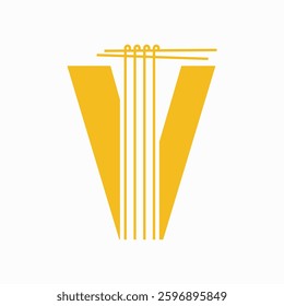 Letter V Noodles Logo Design Concept With Noodles and Sticks Icon Vector Template