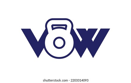 letter v, o, w, vo, ow and vow logo with kettlebell. gym and fitness logo