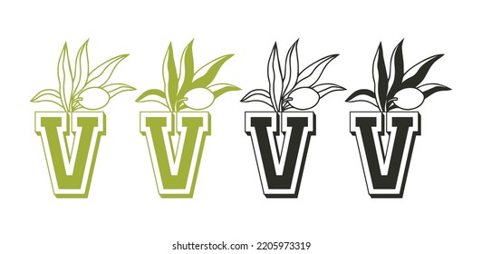 Letter V Olive logo design vector icon symbol template