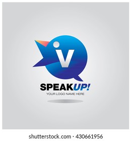 Letter V on bird icon bubble talk as an integrated communication. Design Template for the education and campaign activities
