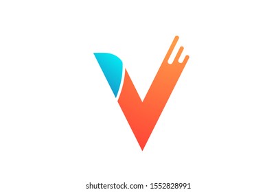 letter V in orange blue alphabet color for company icon logo design. Usable for a company logotype or business