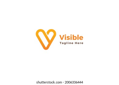 Letter V orange color simple line art business logo