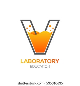 Letter V Orange color,Science education,Laboratory,Chemical Logotype