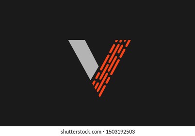letter V orange grey dots alphabet for company logo. Suitable as logotype icon for a business