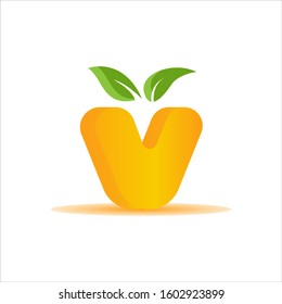Letter V orange logo design. lemon logo vector. fresh fruit logo design