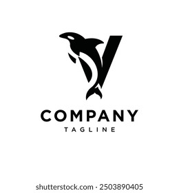 Letter V Orca Logo icon vector