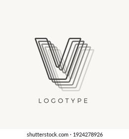 Letter V of outline stripes, blend effect letter for monogram and logo template, contour line type