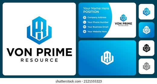 Letter V P R monogram business logo design with business card template.