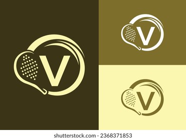 Letter V With Padel Racket Logo Design Vector Template. Beach Table Tennis Club Symbol. business, and company identity