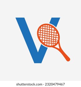 Letter V Padel Tennis Logo. Padel Racket Logo Design. Beach Table Tennis Club Symbol