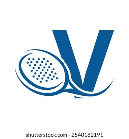 Letra V Com Modelo De Vetor De Design De Logotipo De Raquete De Tênis Padel. Beach Table Tennis Club Símbolo. empresa, e identidade da empresa