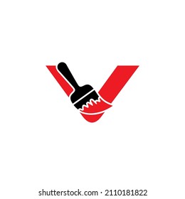 Letter V With Paint Brush Logo Vector 002