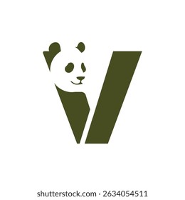 letter V with Panda head cute simple logo design