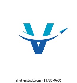 Letter V Paper Airplane Travel Logo Design Inspiration