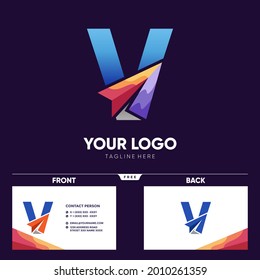 Letter V Paper Plane Logo Design Vector Icon Graphic Emblem Illustration 