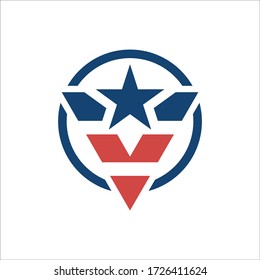 letter V patriot american logo design vector