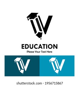 Letter v with pencil and hat graduation logo template illustration. suiatble for education. you can change the color. recommended colors according to the below