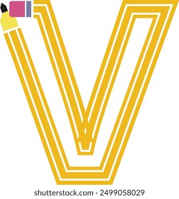 Letter 'V' in Pencil Vector Shape Isolated on White