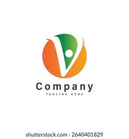 letter v with people logo vector illustration icon