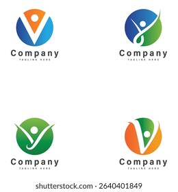 letter v with people logo vector illustration icon