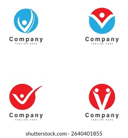 letter v with people logo vector illustration icon