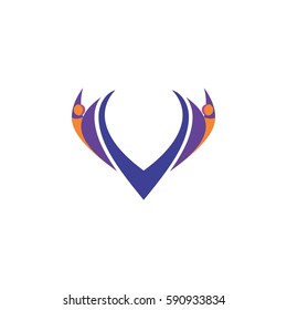 letter v with people logo vector