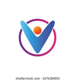 Letter v people shape logo design