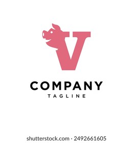 Letter V Pig Head logo icon vecto