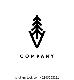 Letter V Pine Tree Logo Design Vector Icon Graphic Emblem Illustration