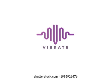 Letter V pink color vibration logo with wave