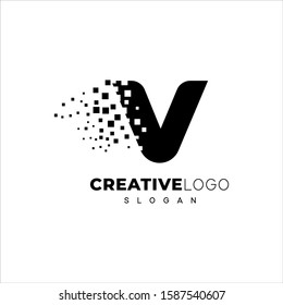 Letter V Pixel Black Logo