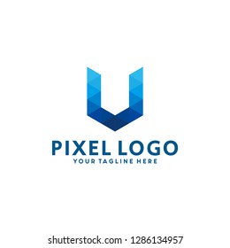 Letter V Pixel Technology logo design vector template with Modern style. Digital symbol and Icon for the brand identity, Company, app, startup and Business.
