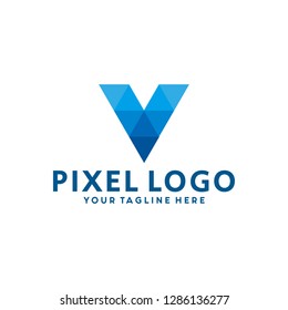 
Letter V Pixel Technology logo design vector template with Modern style. Digital symbol and Icon for the brand identity, Company, app, startup and Business.